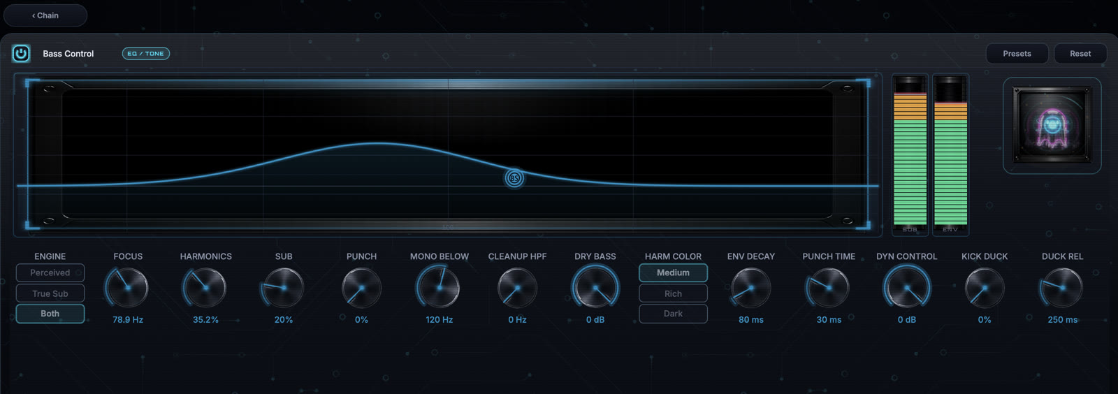 Bass Control module editor with the current image-based knob interface