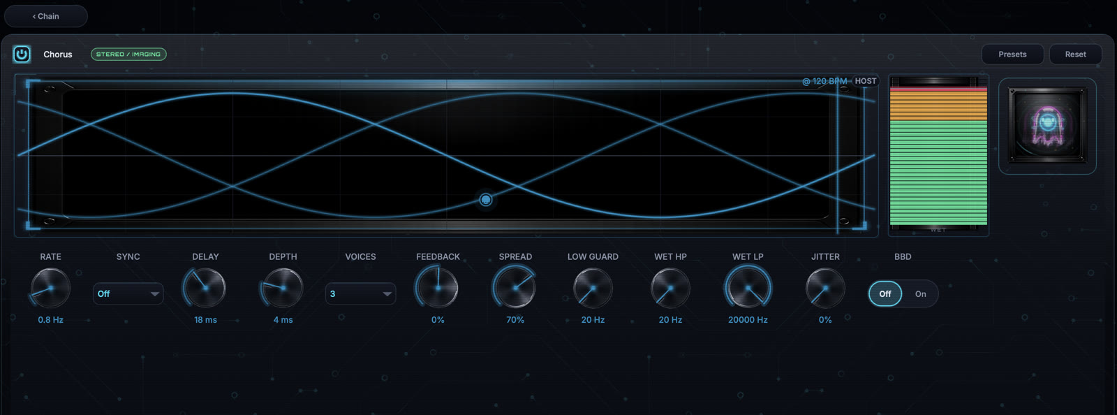 Chorus module editor with the current image-based knob interface