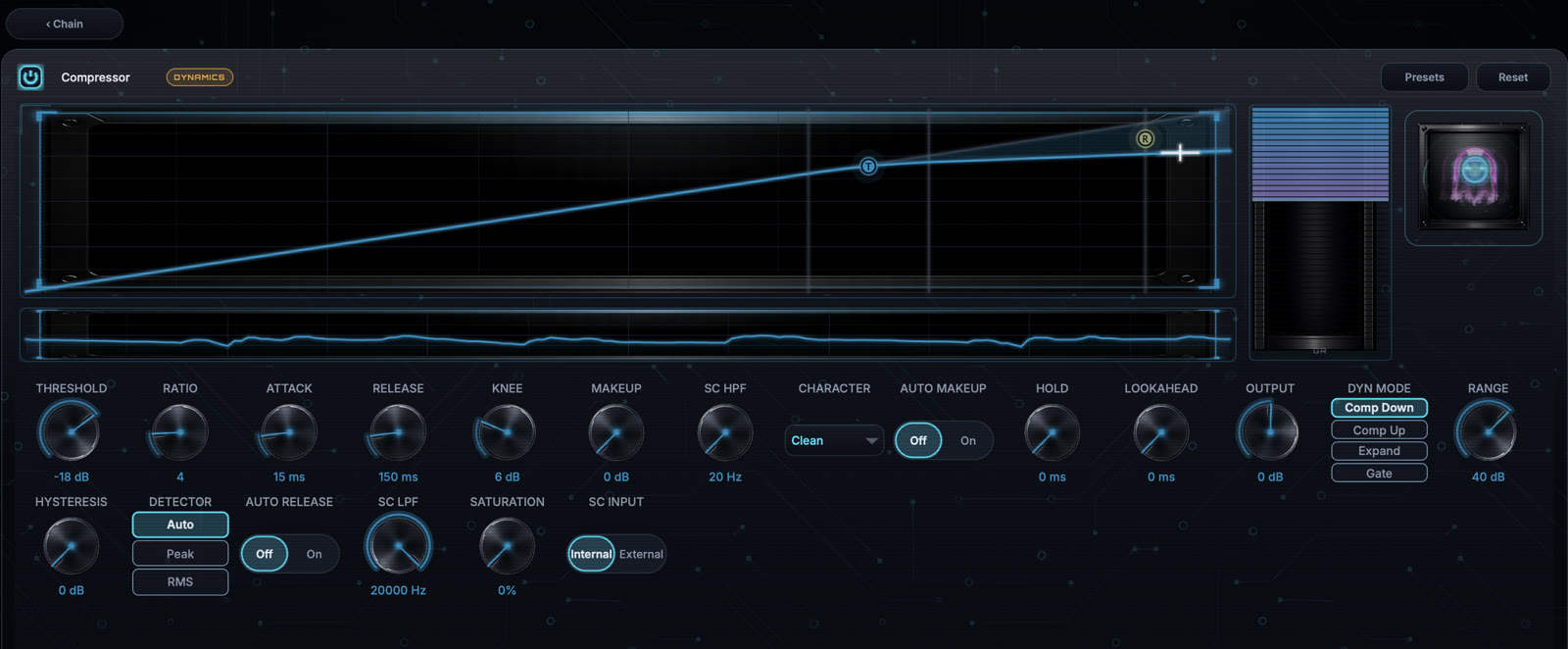 Compressor module editor with the current image-based knob interface
