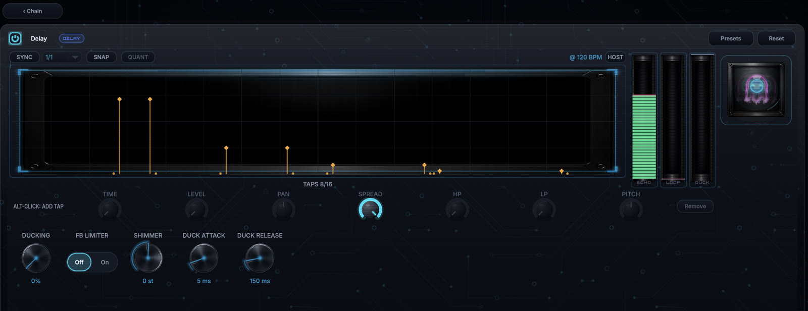Delay module editor with the current image-based knob interface
