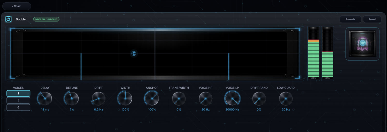 Doubler module editor with the current image-based knob interface