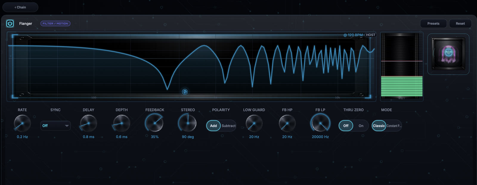 Flanger module editor with the current image-based knob interface