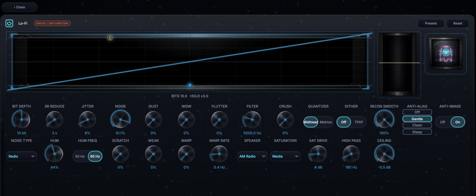 Lo-Fi module editor with the current image-based knob interface