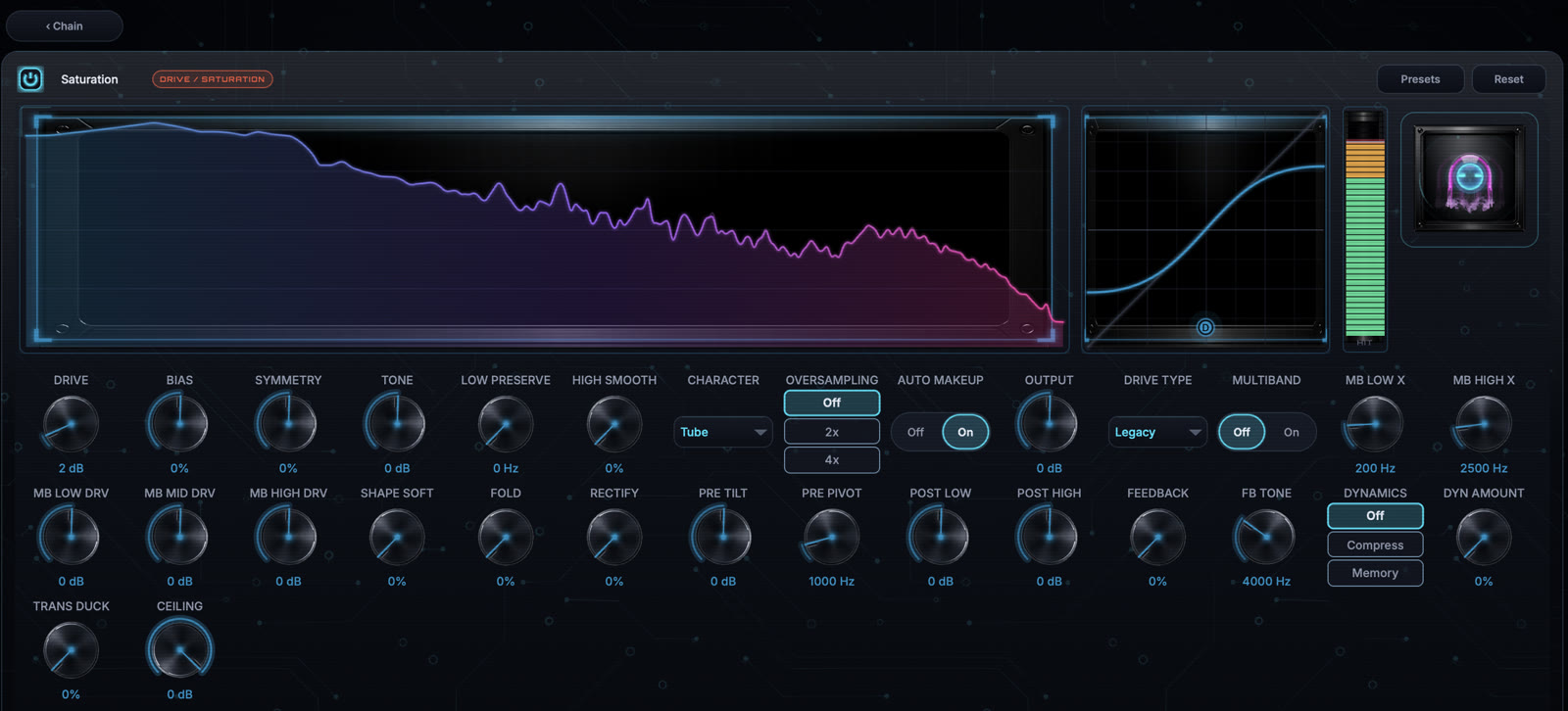 Saturation module editor with the current image-based knob interface