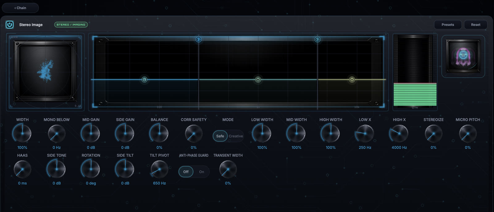 Stereo Image module editor with the current image-based knob interface
