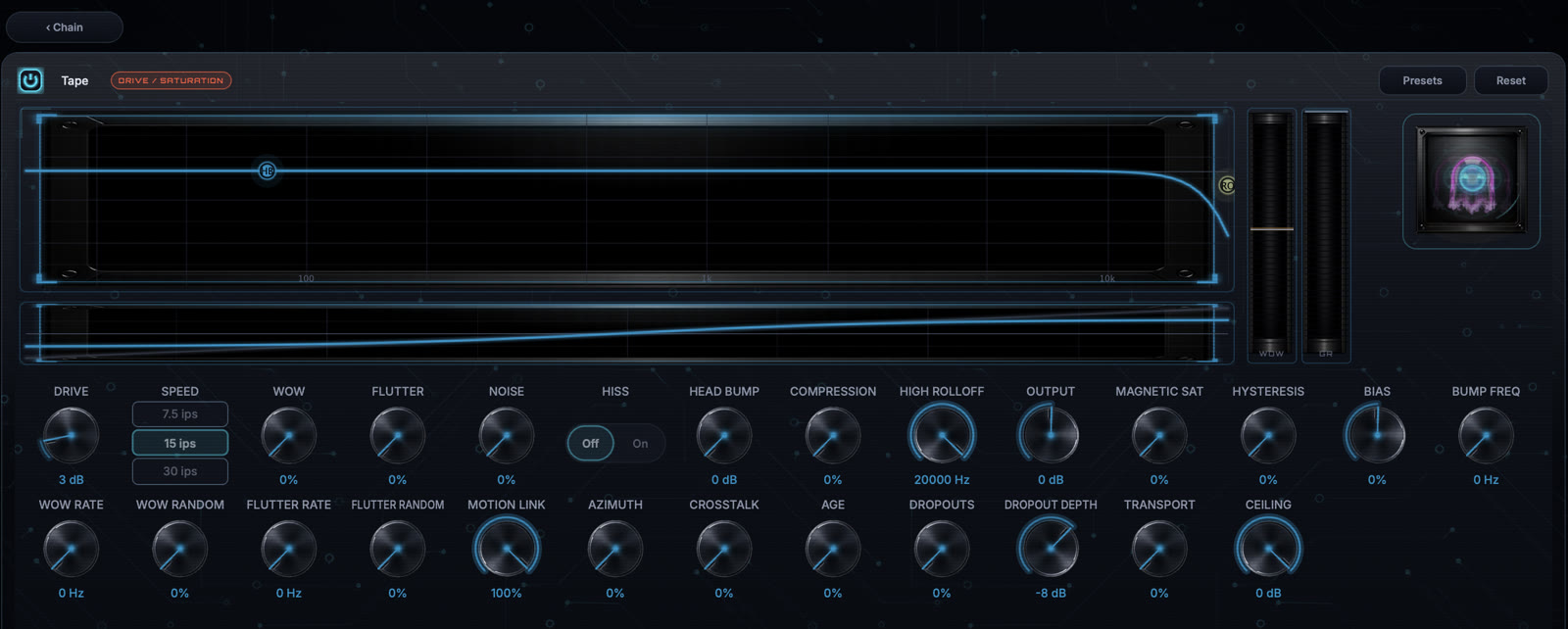 Tape module editor with the current image-based knob interface