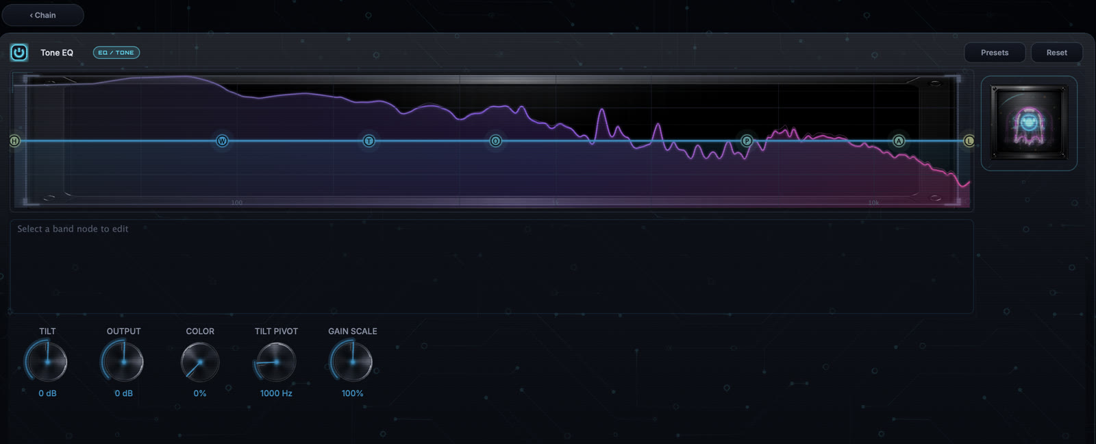 Tone EQ module editor with the current image-based knob interface