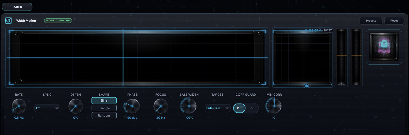 Width Motion module editor with the current image-based knob interface