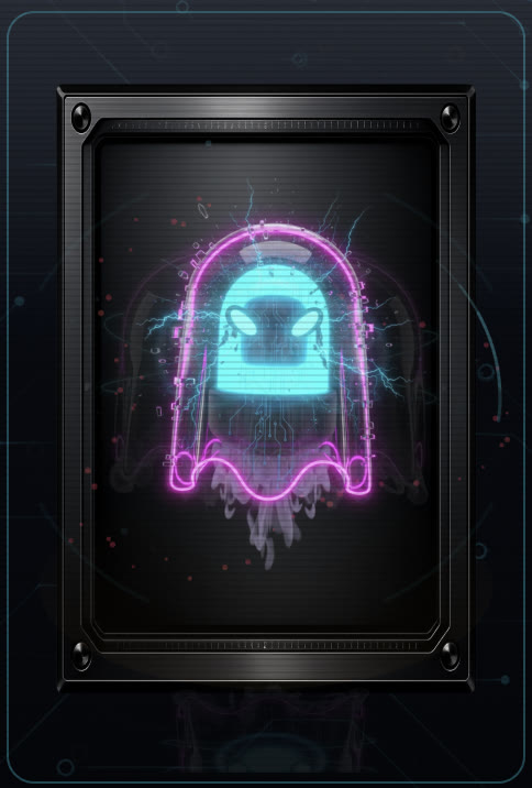 The GhostWare ghost mascot in its chamber, reacting to the audio